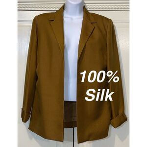 Ann May Blazer Women Small Golden 100% Silk Classy Professional Elegant Mint‎